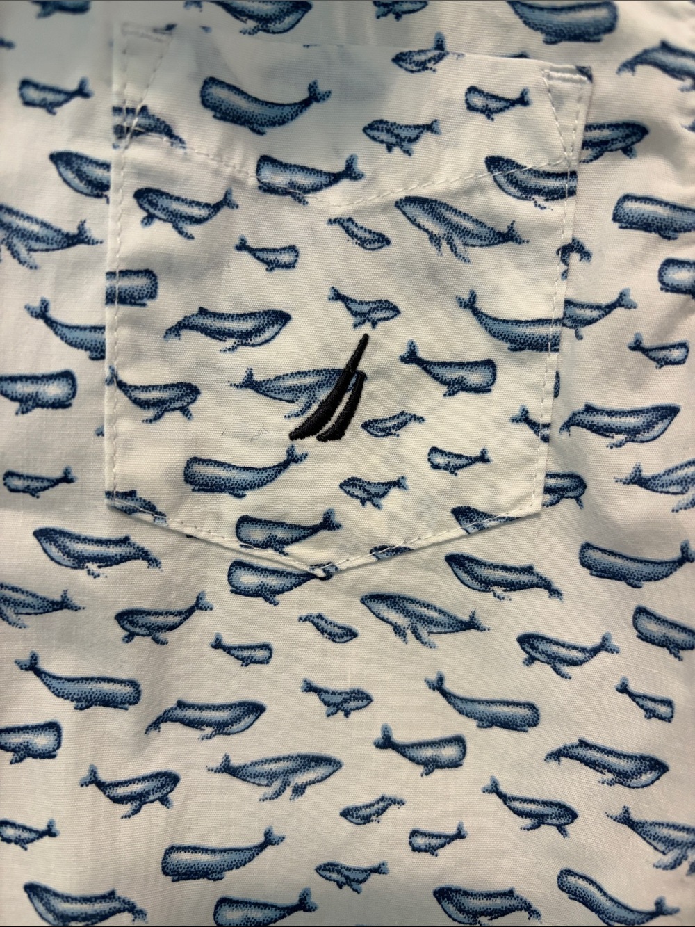 Nautica White Short-Sleeve Button-Down with Blue Whale Print - Picture 2 of 4